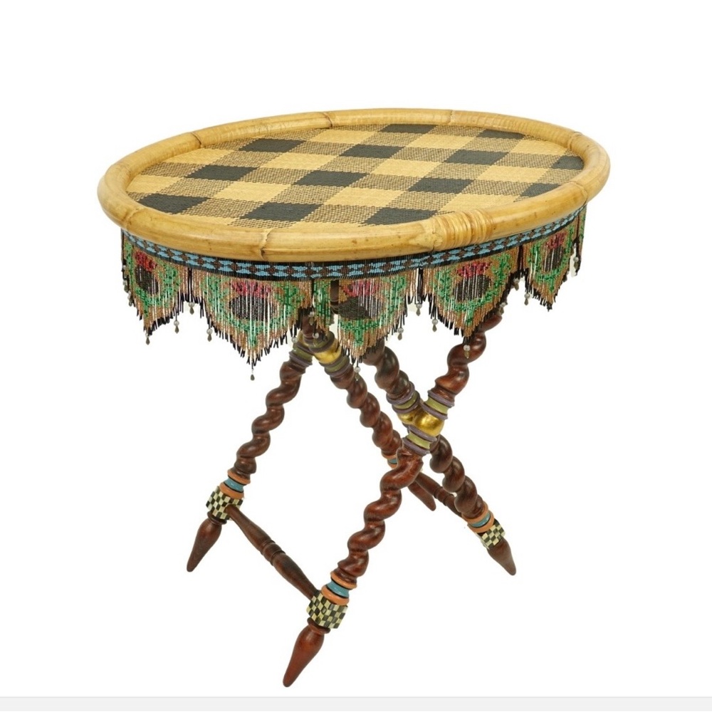 Mckenzie Childs rare discontinue 1983 Vintage rattan beaded try table .